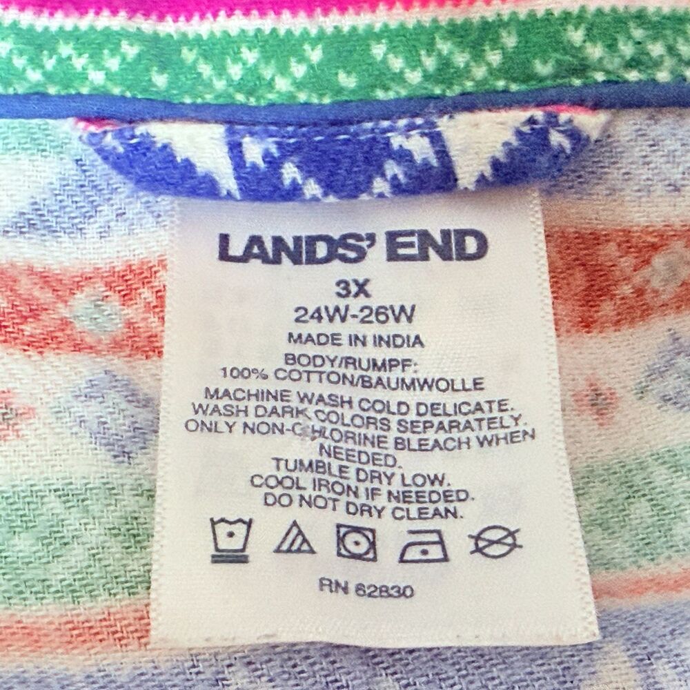 Lands End Women’s Size 3X 24W-26W Plus Sleep Shirt Nightgown Flannel Print Snow - Picture 5 of 6